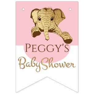 Banderines Elefante Baby Shower Gold/Pink, Banner Swallowtail