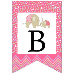 Banderines Elefante bohemio rosa y Baby Shower Chevron