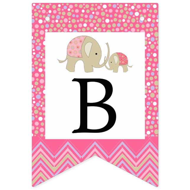 Banderines Elefante bohemio rosa y Baby Shower Chevron (Tercera bandera)