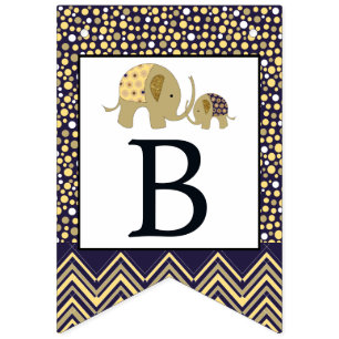 Banderines Elefante bohemio y Baby Shower Chevron