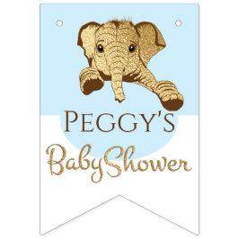 Banderines Elefante dorado/azul de Baby Shower, banner de col