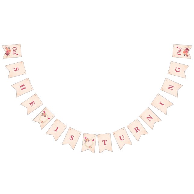 Banderines Elegant Pink Watercolor Floral One 1st Birthday  (Todo)