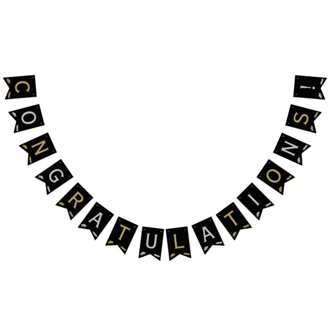 Banderines Elegante Black, Silver Gold Grad Felicitaciones (Todo)