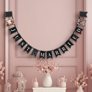 Banderines Elegante blanco y negro moderno recién casado