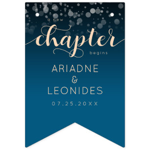 Banderines Elegante Boda azul oceánico Peach Un Capítulo Nuev