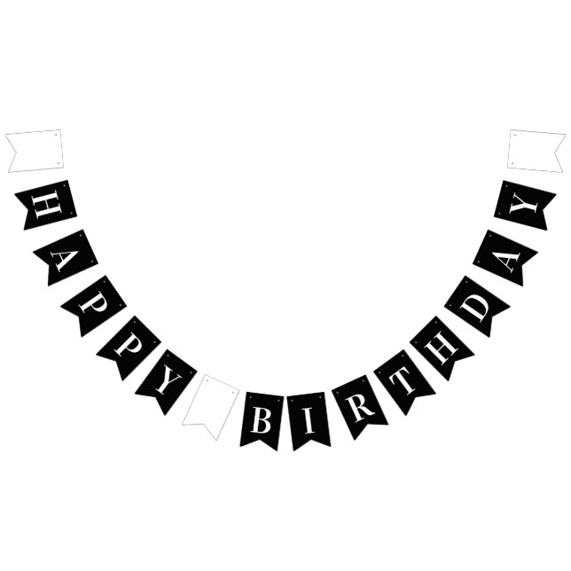 Banderines Elegante Chic Negro Blanco Feliz Cumpleaños (Todo)