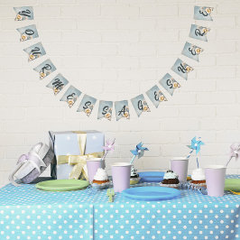 Banderines Elegante fiesta de cumpleaños floral azul