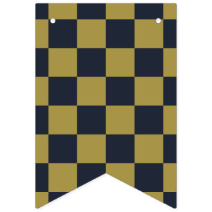 Banderines Elegante patrón de cuadros dorado y azul marino