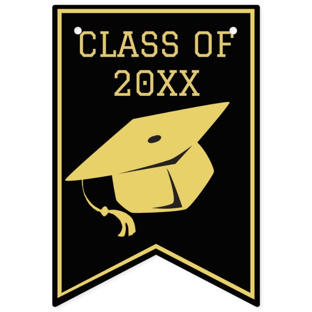 Banderines Elegante y elegante fiesta de graduación en negro  (Primera bandera)