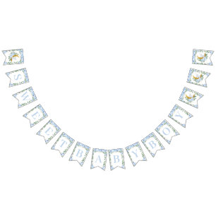 Banderines Elephant Crescent Moon Blue Floral Boy Baby Shower