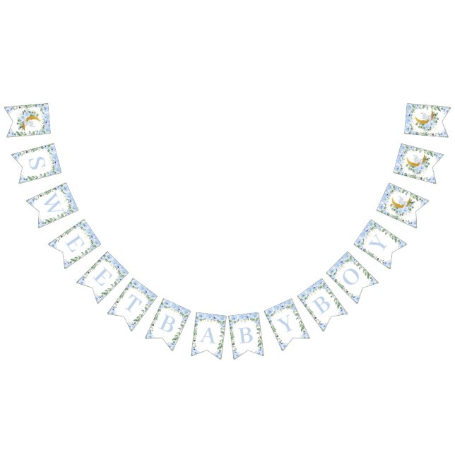 Banderines Elephant Crescent Moon Blue Floral Boy Baby Shower (Todo)