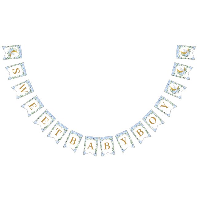 Banderines Elephant Crescent Moon Blue Floral Boy Baby Shower (Todo)