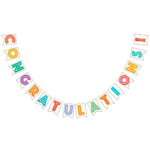 BANDERINES ENHORABUENA - TEXTO BLANCO Y MULTICOLOR DE MARFIL