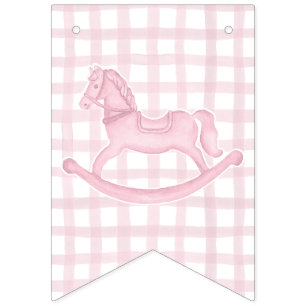 Banderines Es un Chica color rosa de agua Gingham Rocking Hor