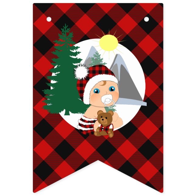 Banderines Es un chico Lumberjack plateado Baby Shower (Primera bandera)