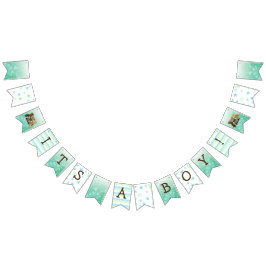Banderines Es un niño, Teddy Bear Green Baby Shower