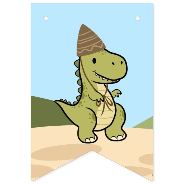 Banderines Estandarte de cumpleaños de dinosaurio personaliza (Primera bandera)