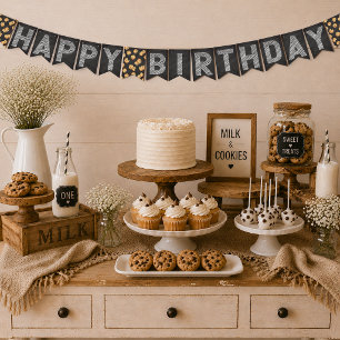 Banderines Estandarte de Cumpleaños de Leche y Galletas   Cho