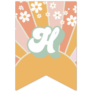 Banderines Estandarte de cumpleaños floral boho margarita Ret
