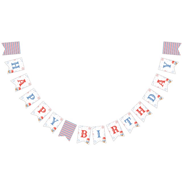 Banderines Estandarte de cumpleaños rojo blanco y dos en acua (Todo)