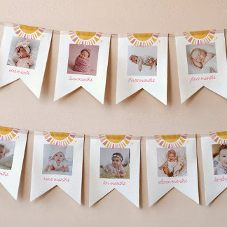 Banderines Estandarte de foto de cumpleaños 1º Boho Sol Rosa