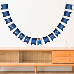 Banderines Estrella Mazel Tov de David Bat o Fiesta Bar Mitzv<br><div class="desc">Banderas Mazel Tov Bunting Flags decoración en azul oscuro para un fiesta de Bat o Bar Mitzvah. Este cartel de la celebración judía de la moda muestra la Estrella de David en cada esquina y la foto de su personalizado.</div>