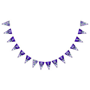 Banderines Estrellas Blancas Morado Menta Verde Cumpleaños Fe