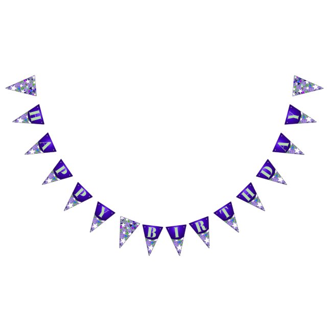 Banderines Estrellas Blancas Morado Menta Verde Cumpleaños Fe (Todo)