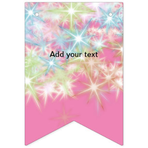 Banderines Estrellas brillantes rosas simples añaden tu texto