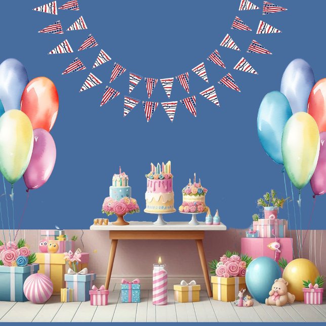 Banderines Estrellas Y Rayas 4 De Julio Cumpleaños Azul Blanc (Stars And Stripes 4th July Red White Blue Birthday Bunting Flags)