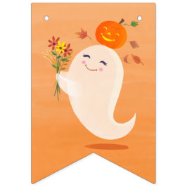 Banderines Fantasma y flores de Halloween