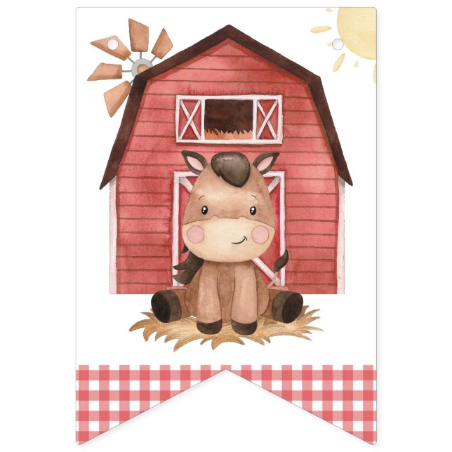Banderines Farm Animals, Cute Animals, Barn, First Birthday (Primera bandera)