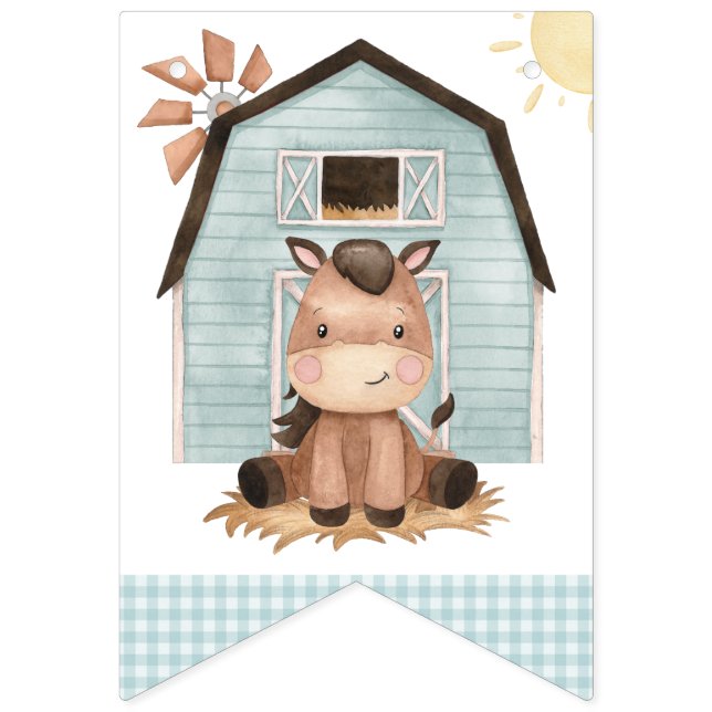 Banderines Farm Animals, Cute Animals, Barn, First Birthday (Primera bandera)
