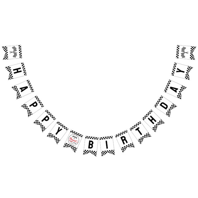 Banderines Fast One Black White Race Car Flags Happy Birthday (Todo)