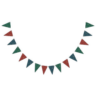 Banderines Faux Gold Green Red Blue Merry Christmas Letters