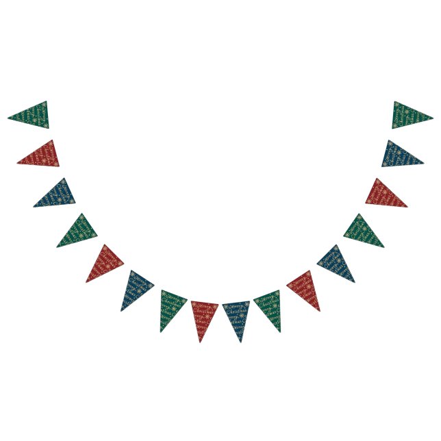 Banderines Faux Gold Green Red Blue Merry Christmas Letters (Todo)