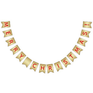 Banderines Faux Gold y Red Merry Christmas