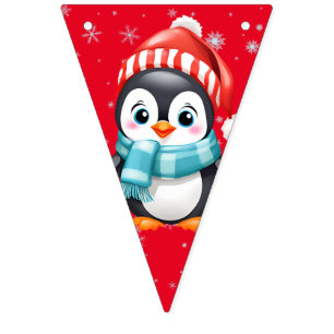 Banderines Felices fiestas navideñas en el pingüino de Santa 