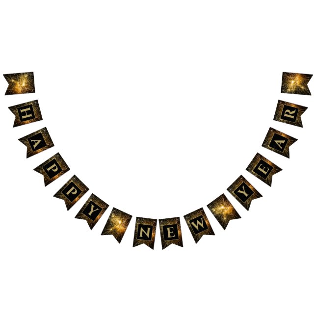 Banderines Felices fuegos artificiales de oro en Año Nuevo (Todo)