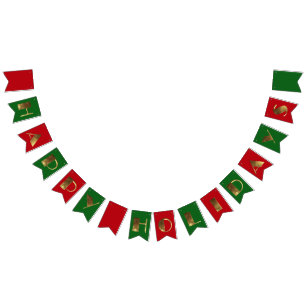 Banderines Felices vacaciones Red Green Golden Typography
