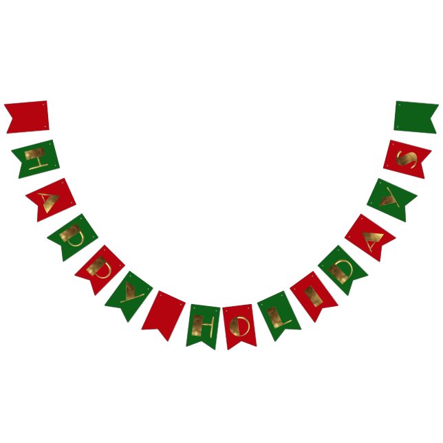 Banderines Felices vacaciones Red Green Golden Typography (Todo)