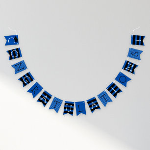 Banderines Felicidades Graduado Rayas Azules Lunares Fiesta