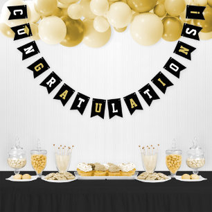 Banderines Felicitaciones Fiesta de Oro Negro Moderno