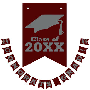 Banderines Felicitaciones Grad Dark Maroon y Gray