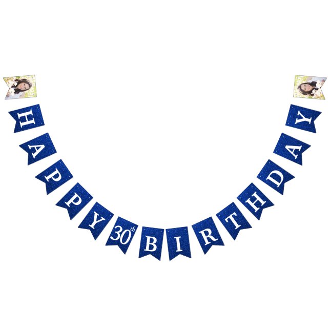 Banderines Feliz 30 cumpleaños foto Purpurina azul (Todo)
