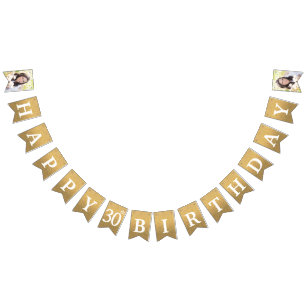 Banderines Feliz 30 cumpleaños, foto Purpurina de oro