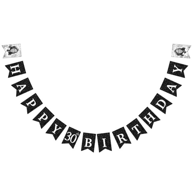 Banderines Feliz 30° cumpleaños foto Purpurina negro (Todo)