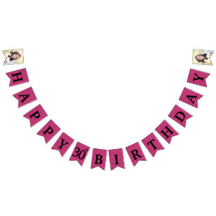 Banderines Feliz 30 cumpleaños foto Purpurina rosa caliente