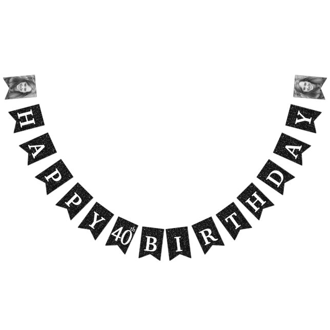 Banderines Feliz 40.º cumpleaños foto Purpurina negro (Todo)