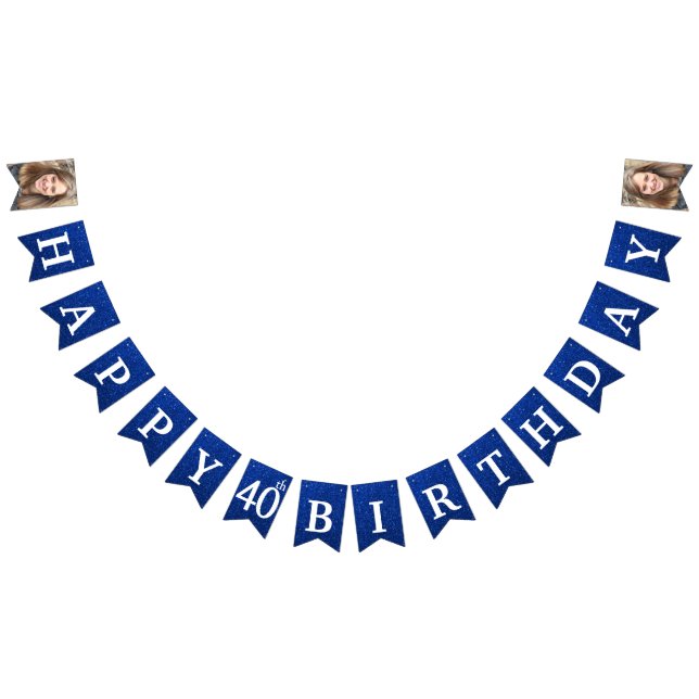 Banderines Feliz 40 cumpleaños foto Purpurina azul (Todo)